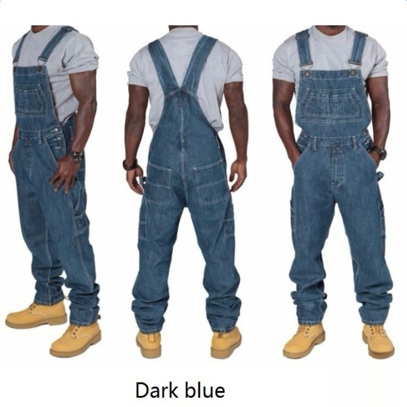 Mens Fashion Denim - Heren gescheurde denim overalls met bretels,