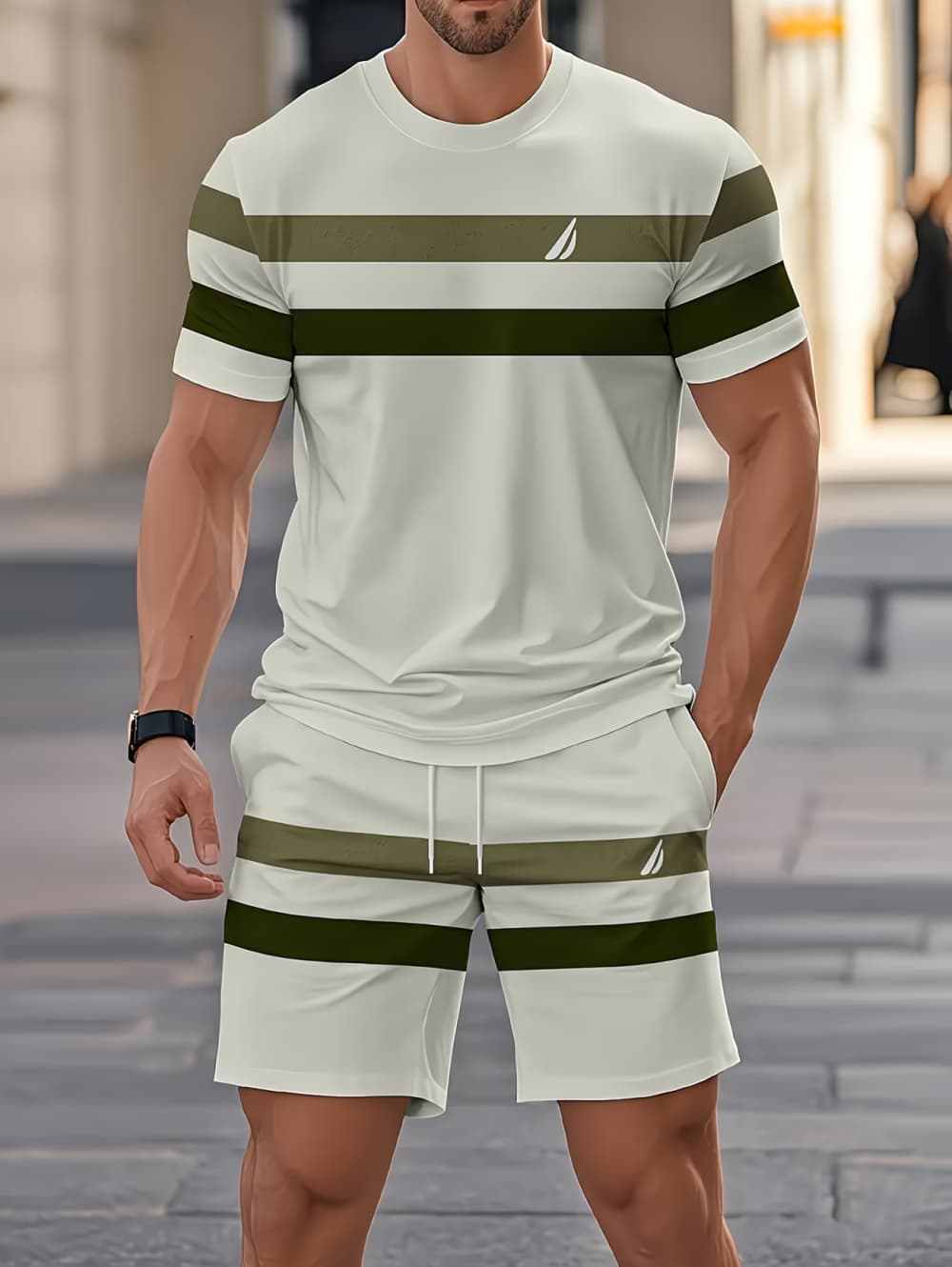 Men'S Fashion Rules - Mannen Zomer Sets Grappige 3D Streep