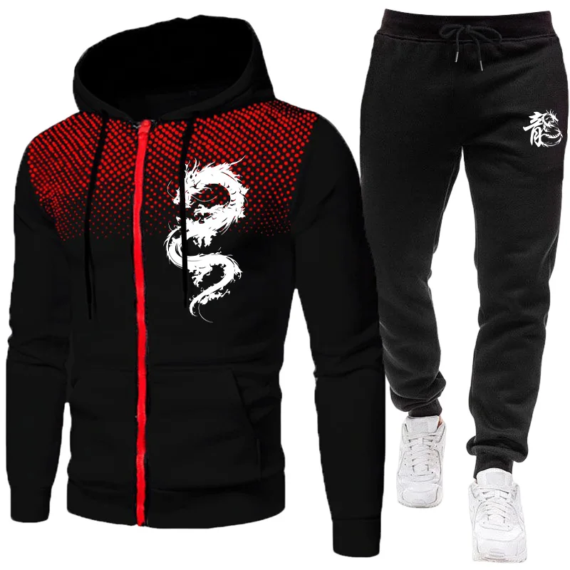 Mens Fashion Zip Up - Heren Paris Dragon Pattern Fashion Print