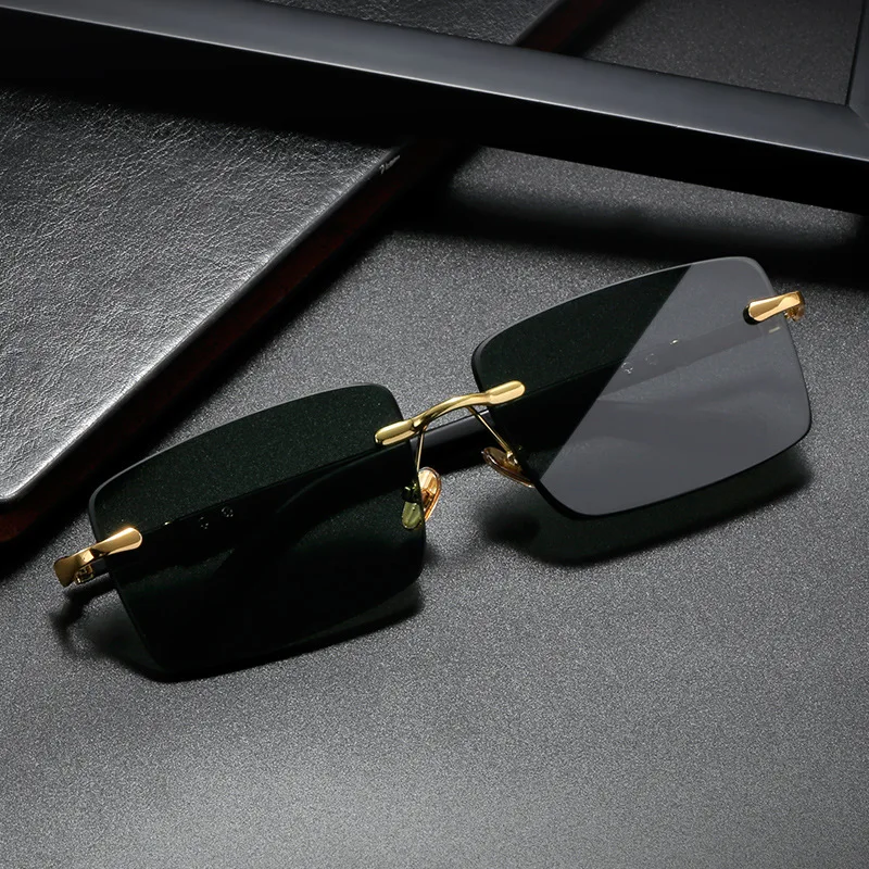 Men'S Fashion Rimless Glasses - Mode Rechthoekige zonnebril Heren Dames Blauw