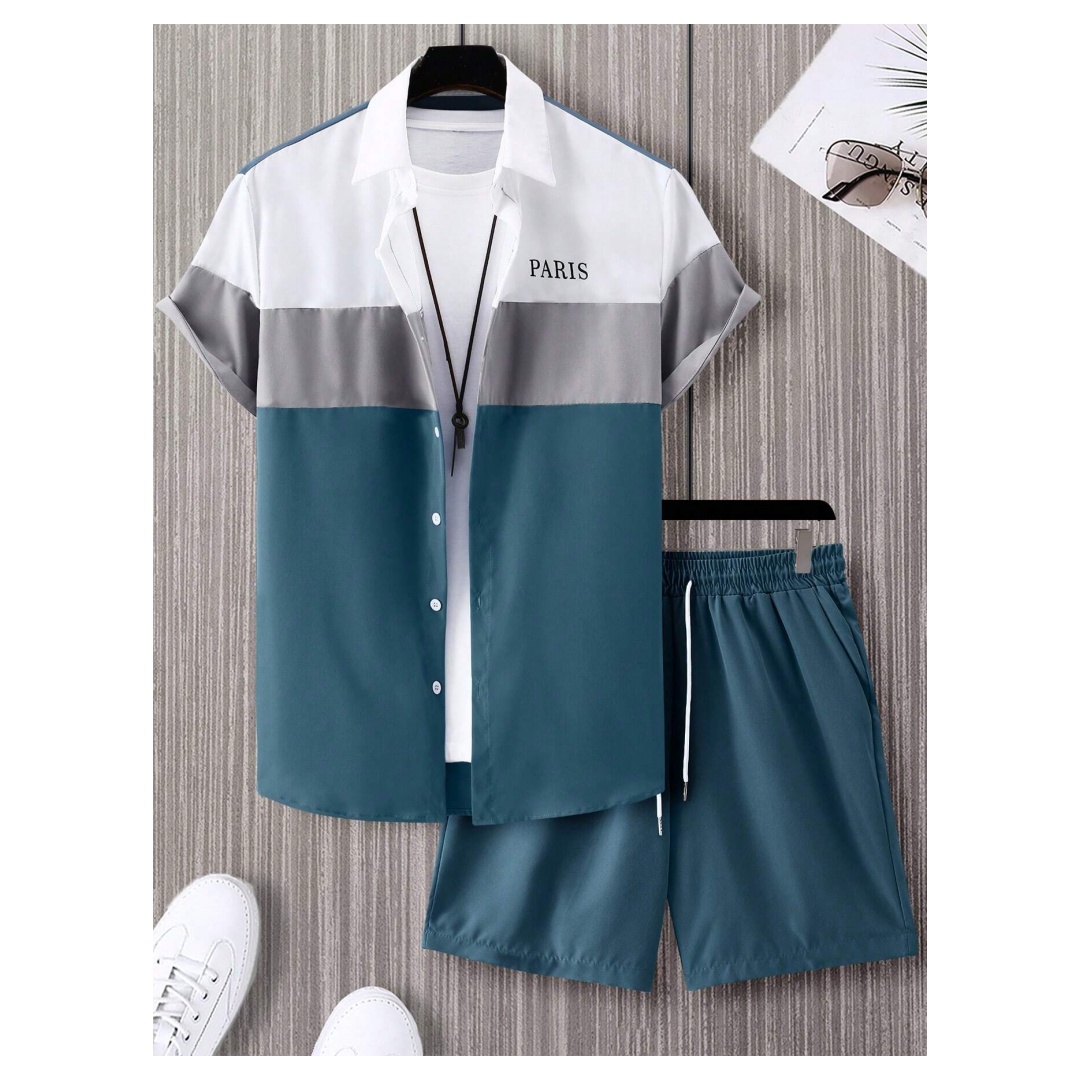 Men'S Fashion Rules - Herenmodepak Blauw en wit patchwork-kleurig enkelrijig